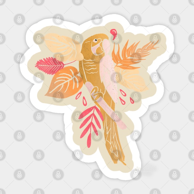 Tropical pink and peachy parrot Sticker by MutchiDesign